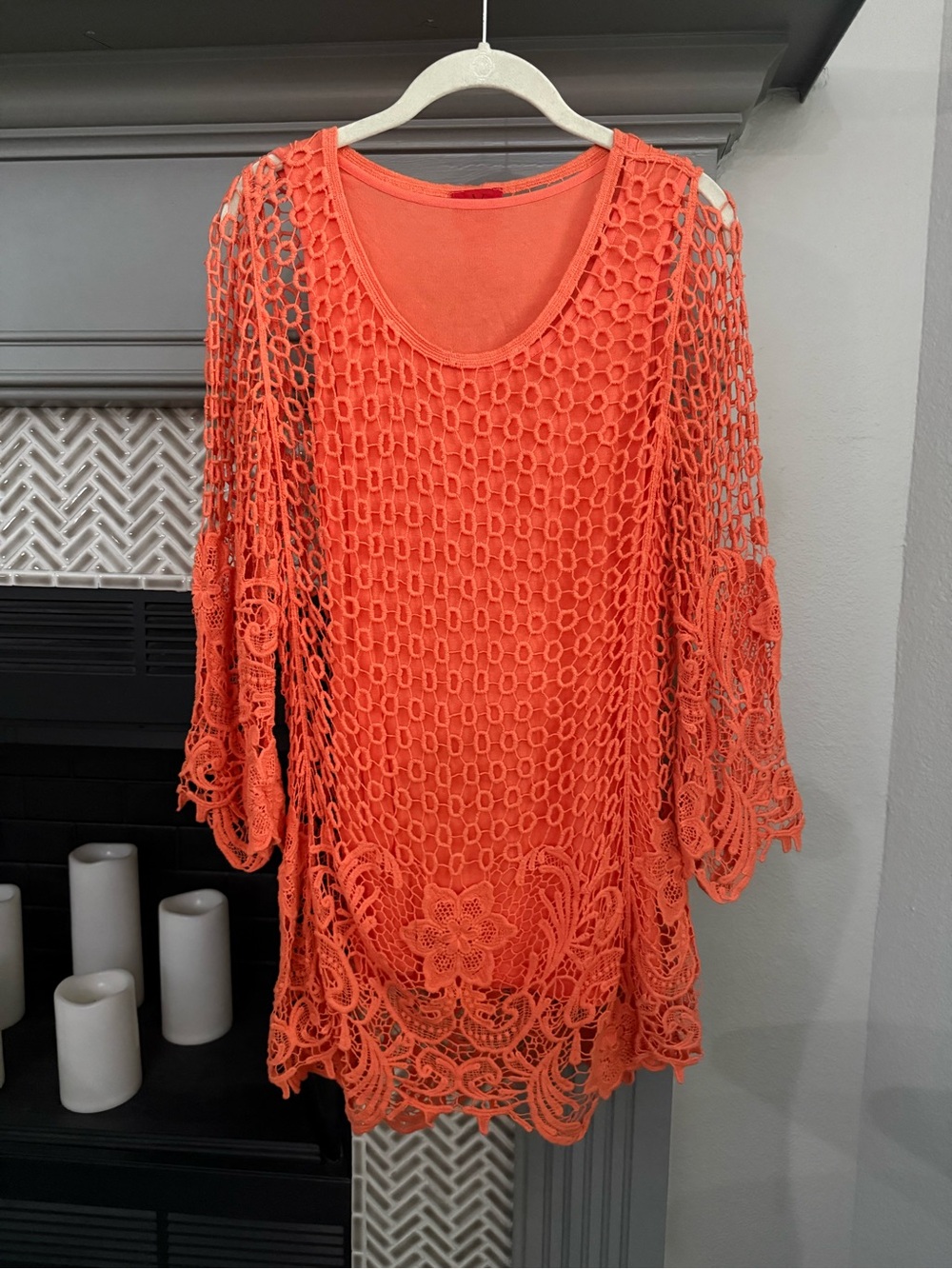 V Cristina Coral Crochet Tunic with Floral Hem